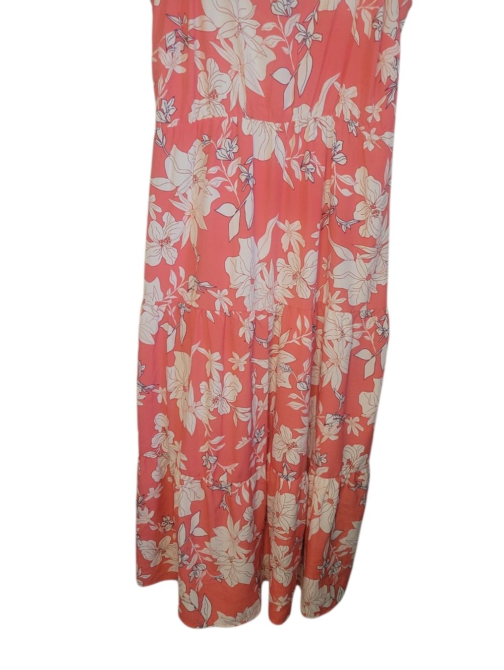 Social Standard Sanctuary Maxi Dress Small Coral Floral Tiered Tie Strap Resort - Picture 6 of 9